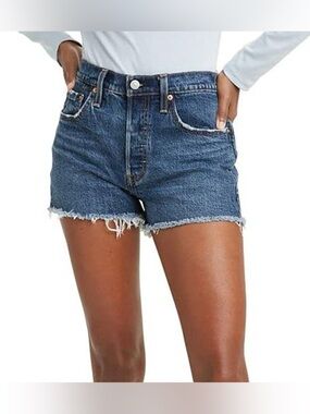 Levi's Original Distressed Blue High Rise Cutoff Denim Shorts